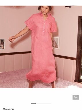 Grayson Linen Long Artist Shirtdress in Nantucket Red